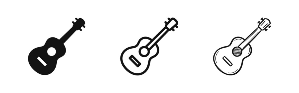 Acoustic and electric guitar icon set, musical instrument symbols