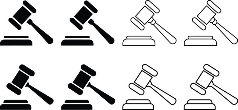 Gavel and sound block vector icon on transparent background. justice, law, and auction symbol.