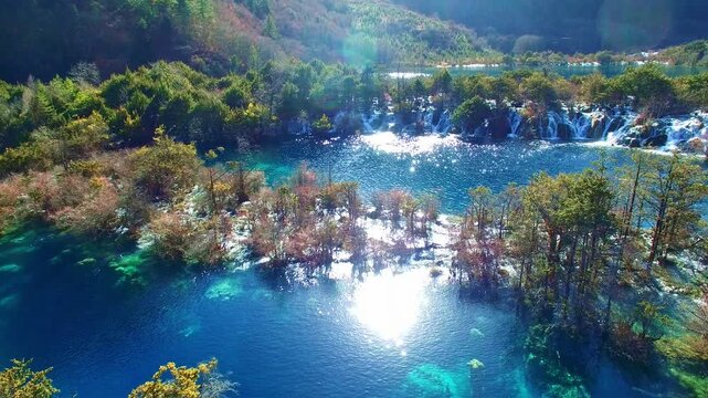 Aerial View of Waterfalls in Jiuzhaigou Sichuan China