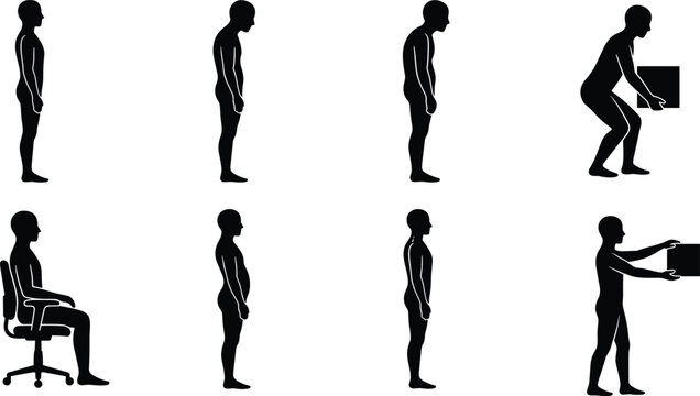 Ergonomic Lifting and Sitting Posture Silhouette Set for Workplace Safety Training