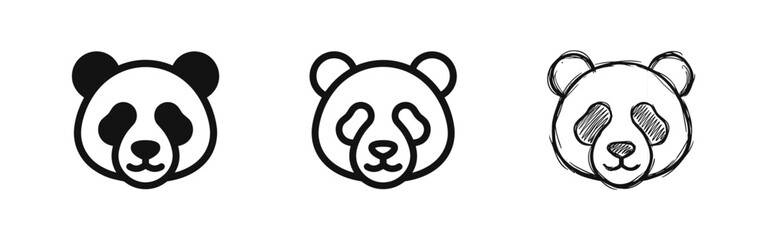 Set of panda head icons, cute animal illustration © drawing lines