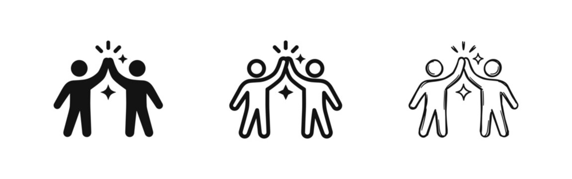 High five icon set, success and teamwork symbol in solid, outline and sketch style