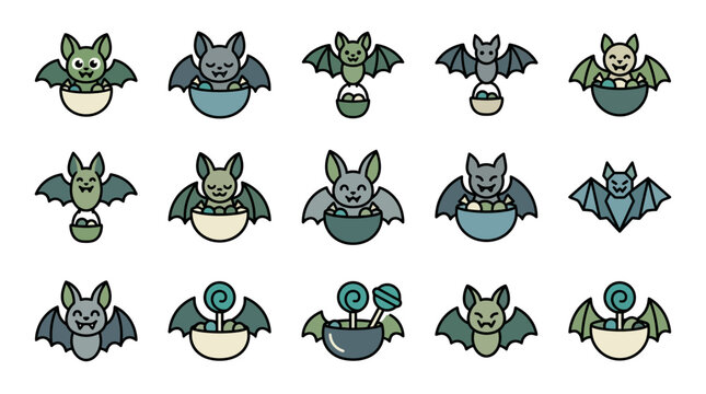 Cute cartoon bats in bowls with sweets hell 277