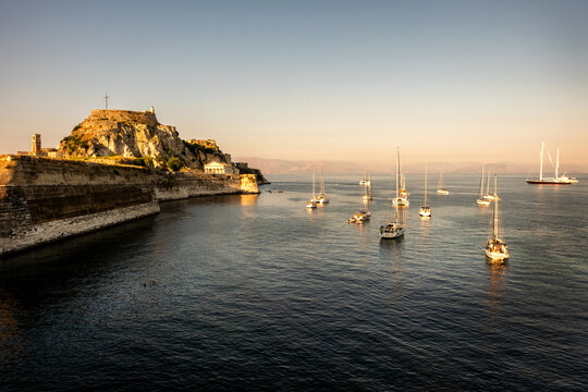 Old Venetian fortress of Corfu town, Corfu, Greece. The Old Fortress is a Venetian fortress in the city of Corfu. Venetian Old Fortress (Palaio Frourio), Corfu, Ionian Islands, Greece