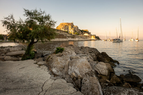 Old Venetian fortress of Corfu town, Corfu, Greece. The Old Fortress is a Venetian fortress in the city of Corfu. Venetian Old Fortress (Palaio Frourio), Corfu, Ionian Islands, Greece