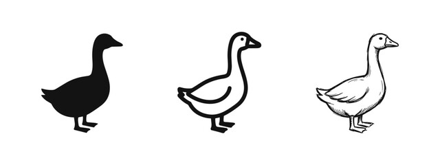 Goose bird animal icons set, vector illustration © drawing lines