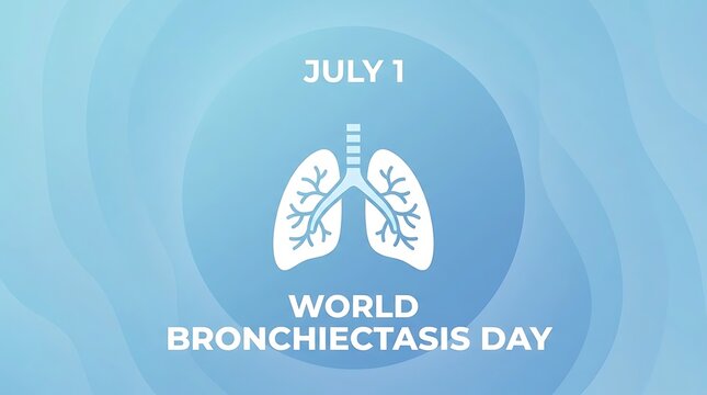 World Bronchiectasis Day illustration with lungs and date July 1
