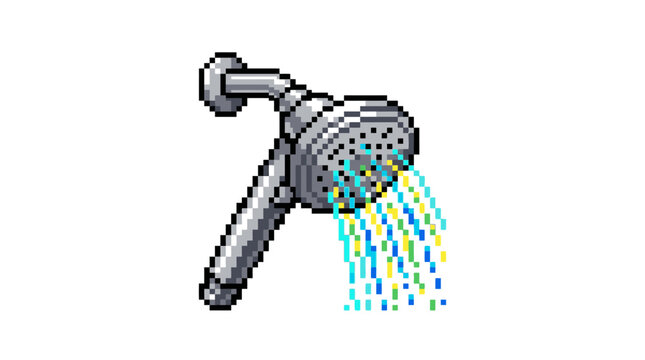 Pixel Art Shower Head Spraying Water.