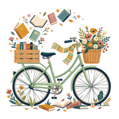 Fototapeta premium Bicycle with flowers and books arrangement.