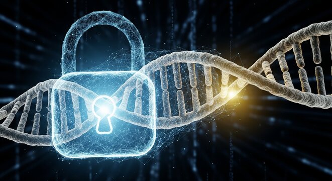 Abstract DNA Security Lock Representing Genetic Data Protection in Futuristic Digital Environment