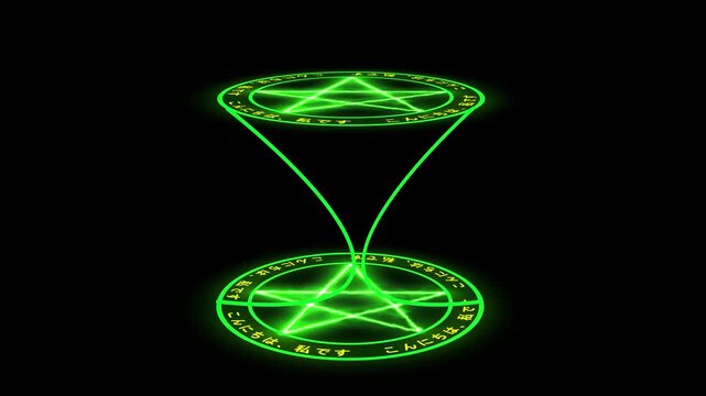 Pentagram animation ties dual green magic circles online. Connected pentagram animation links geometric line nodes. Esoteric pentagram animation loops wizard terminal dashboards.