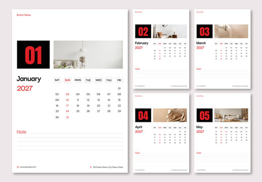 Minimalist 2027 Wall Calendar Template Design for Interior Brand