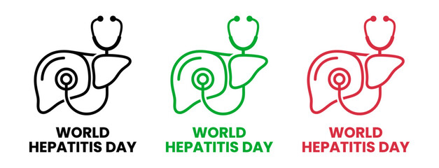 World hepatitis day healthcare awareness campaign typography design with human liver and stethoscope outline icons vector set © Farhana