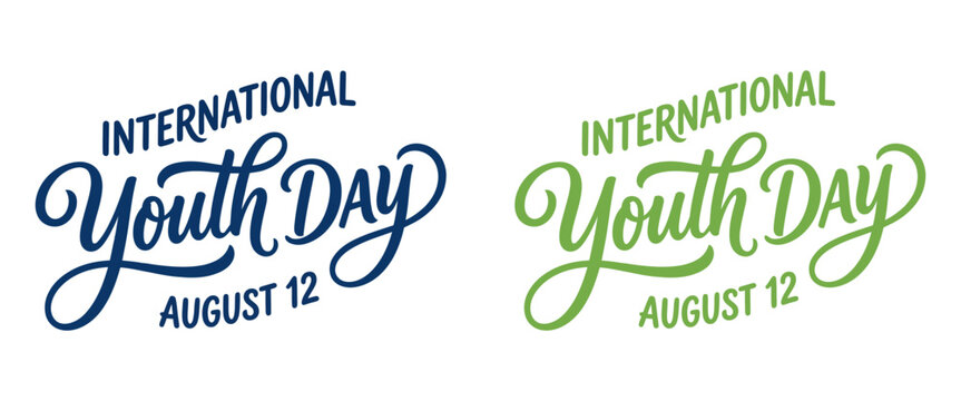 International youth day august 12 elegant cursive script calligraphy typography design with green and blue handwritten text vector set