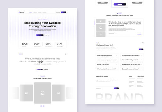 Minimalist Clean Professional Landing Page Wireframe Design Kit Layout Template