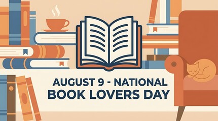 Naklejka premium National Book Lovers Day illustration with open book icon and colorful library background