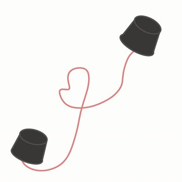 Tin Can Telephone Illustration with Pink Heart Shaped String Connection