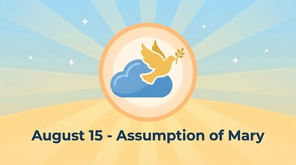 Assumption of Mary illustration with dove and cloud icon
