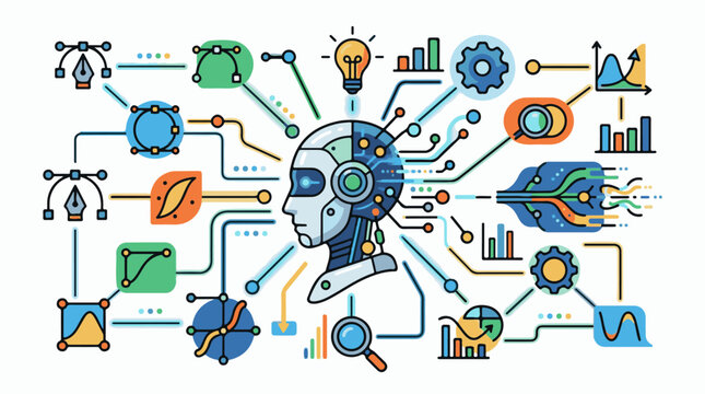 Abstract representation of artificial intelligence processing data and ideas