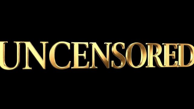 Cinematic golden 3d uncensored text rotating on black background