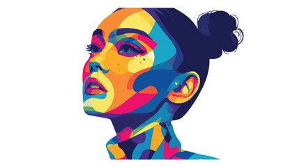 Naklejka premium Colorful Geometric Portrait of a Woman with Bun Hairstyle.
