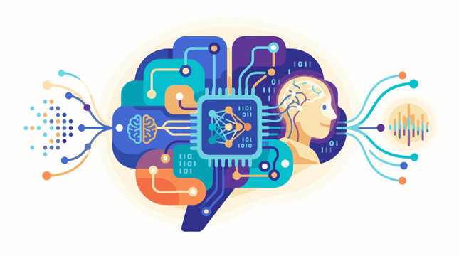 Abstract representation of artificial intelligence with neural network and binary code