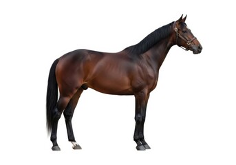 Naklejka premium Beautiful chestnut horse standing isolated on white background isolated on white background