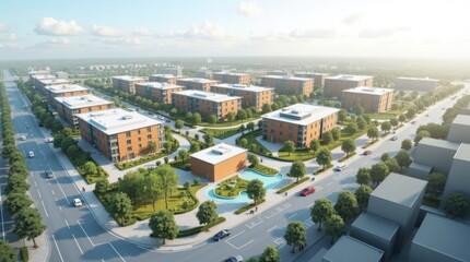 Obraz premium Proyecto de reurbanización urbana a gran escala que combina edificios comerciales modernos
