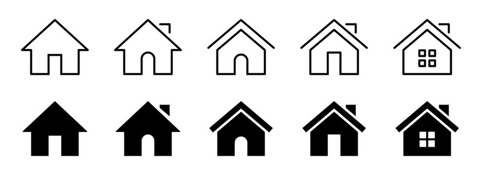 Home house icon set with outline and solid building symbols, real estate, residential property, housing, architecture and dwelling icons for web, mobile and UI design,  Vector illustration