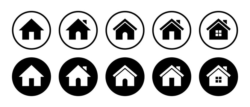 Home house icon set, Real estate, housing symbols solid style in circle, Property logos for for web, mobile and UI design, Vector illustration