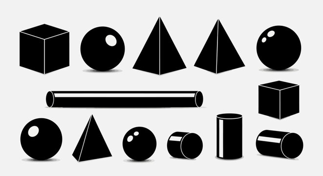 Geometric Shapes - Cube, Sphere, Pyramid, Cylinder, Tube Icons