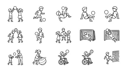 Fototapeta premium Children Playing Soccer Icons: Diverse Kids Enjoying Football Activities
