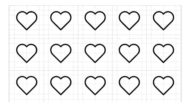 Pattern of Repeating Heart Outlines on White Background.