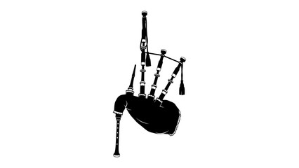 Bagpipe silhouette: A stark black silhouette of a bagpipe, an iconic musical instrument, stands against a clean backdrop, ready to evoke the rich traditions of Scottish music. © Hasem