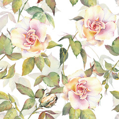 Romantic White Roses, Seamless Watercolor Floral Pattern. Blush Rose Bouquets design. Great for branding, packaging, textile, greeting cards, scrapbooking, and other design projects. © JeannaDraw