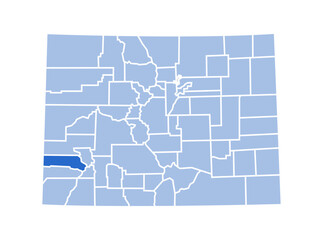 Fototapeta premium San Miguel County highlighted in blue on Colorado state map with blue theme