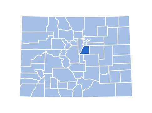 Douglas County highlighted in blue on Colorado state map with blue theme