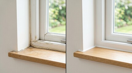 Fototapeta premium Window cleaning before and after showing dirt removal process 