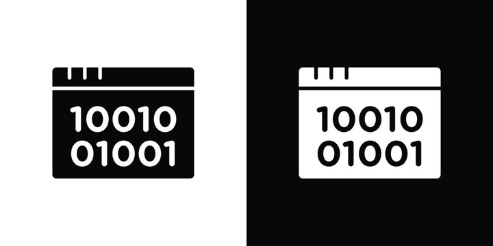 Binary code icon flat design concept in black