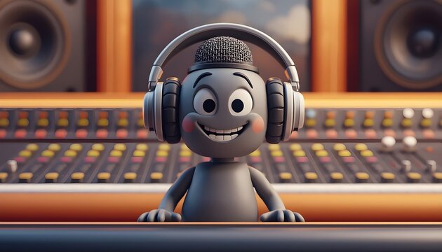 Cute 3D illustration of audio mixing