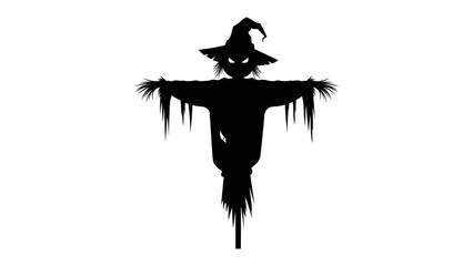 Spooky Scarecrow Silhouette: A silhouette of a creepy scarecrow with glowing eyes and tattered straw stands ominously, embodying the eerie spirit of Halloween. © Hasem