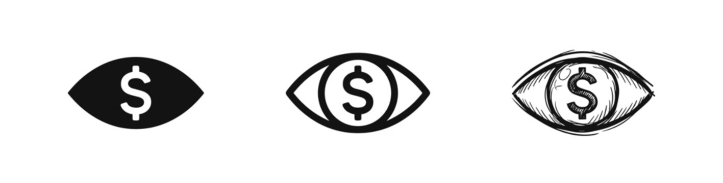Eye with Dollar Sign Icon Set, Financial Vision and Investment Concept