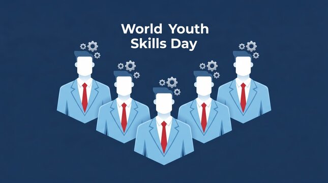 World youth skills day concept with business people and gears icons