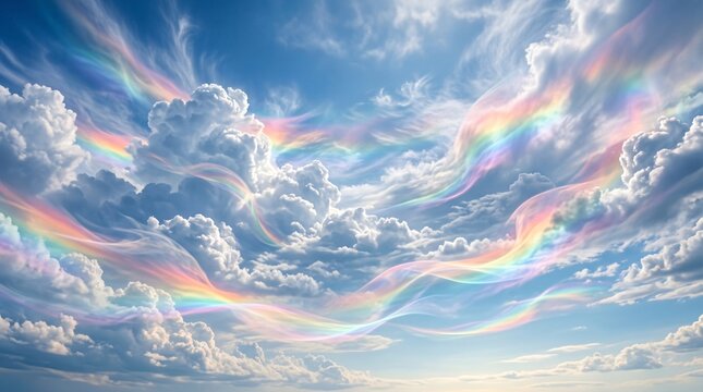 Vibrant Rainbow Clouds Gracing a Serene Blue Sky.