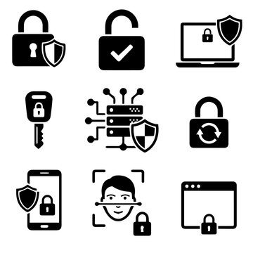 Cyber Security and Data Protection Icons Set Vector Collection