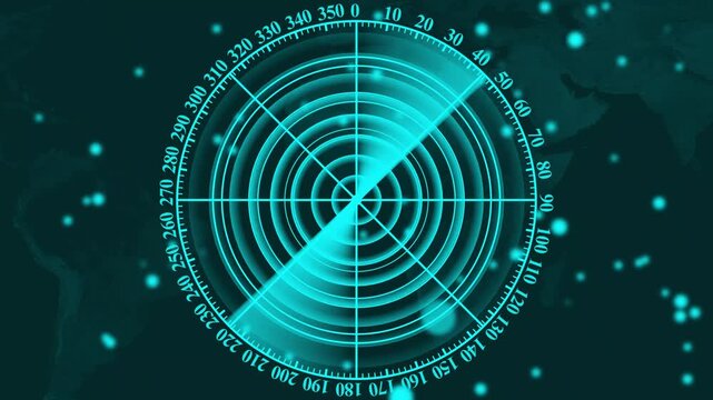 Radder HUD technology signal waves animation on colorful background. Radar point to detect enemy position. Radder searching security concept animation. signal waves, searching icon. Black background.