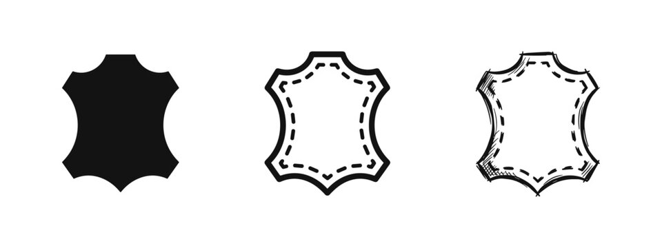 Genuine leather icons in solid, outline, and sketch styles