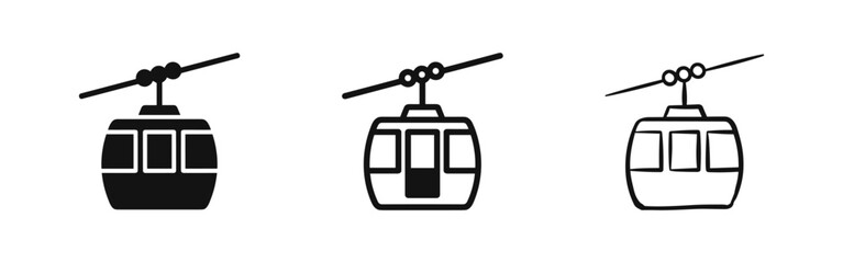 Cable car icon set, linear and hand-drawn style, ski lift transport © drawing lines