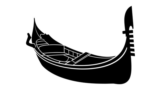 Venetian Gondola Silhouette: A striking black silhouette of a traditional Venetian gondola, showcasing its elegant curves and distinctive design, ready to glide through the canals.