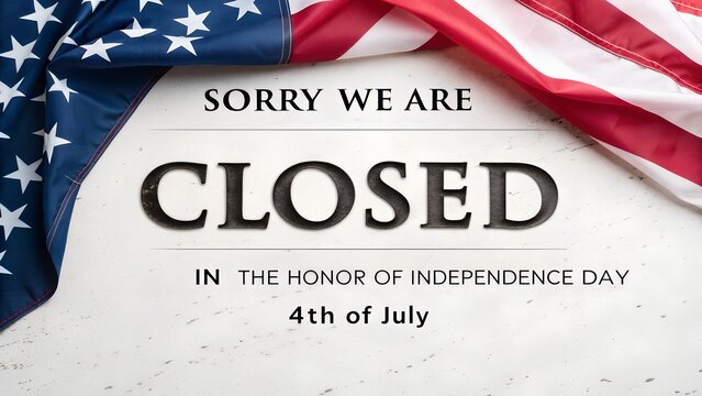 4th of July store closed sign, Independence Day business closure template, patriotic holiday closed announcement, fourth of july shop closure banner, office closed independence day notification